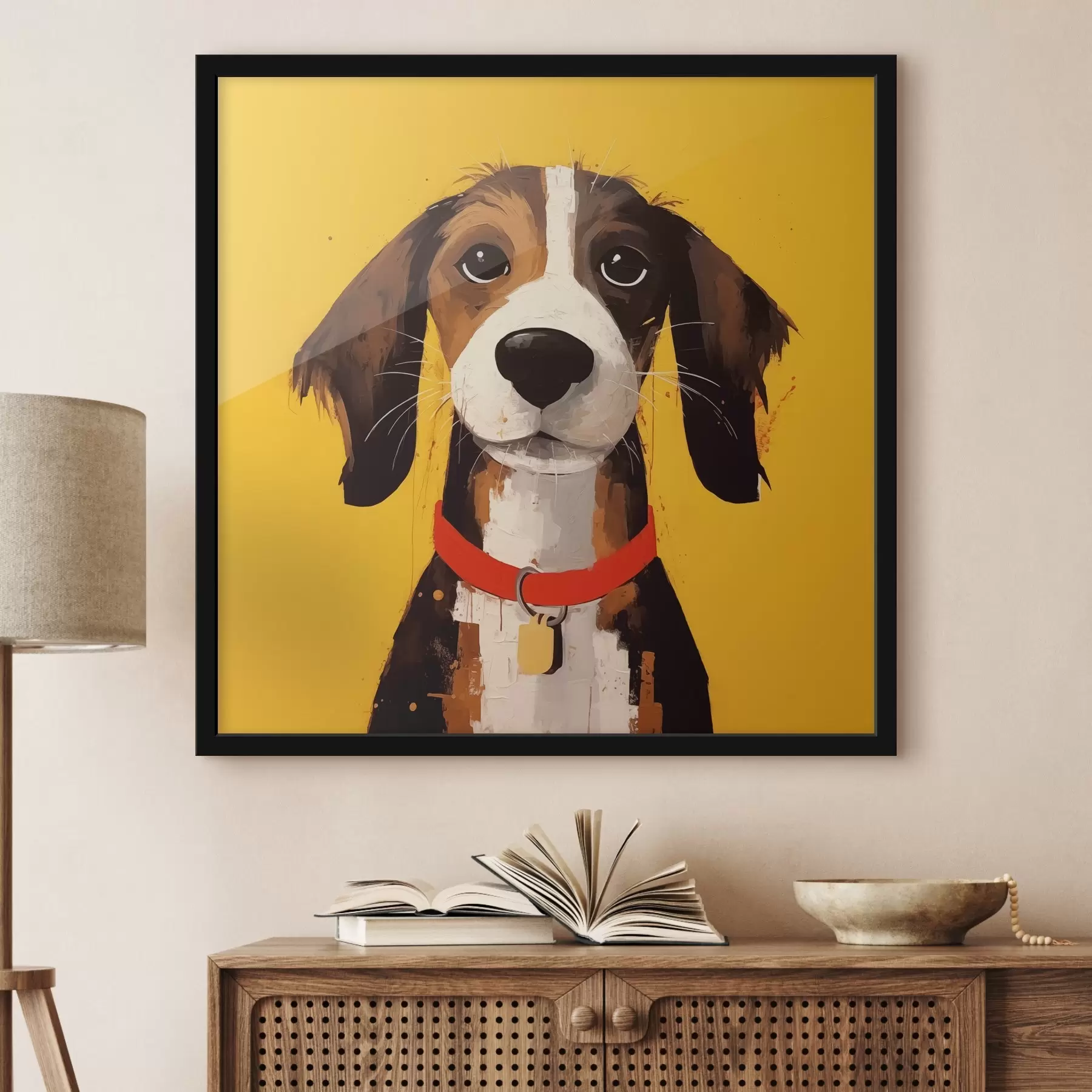 Papier peint Portrait d'un chien sur fond jaune f41232