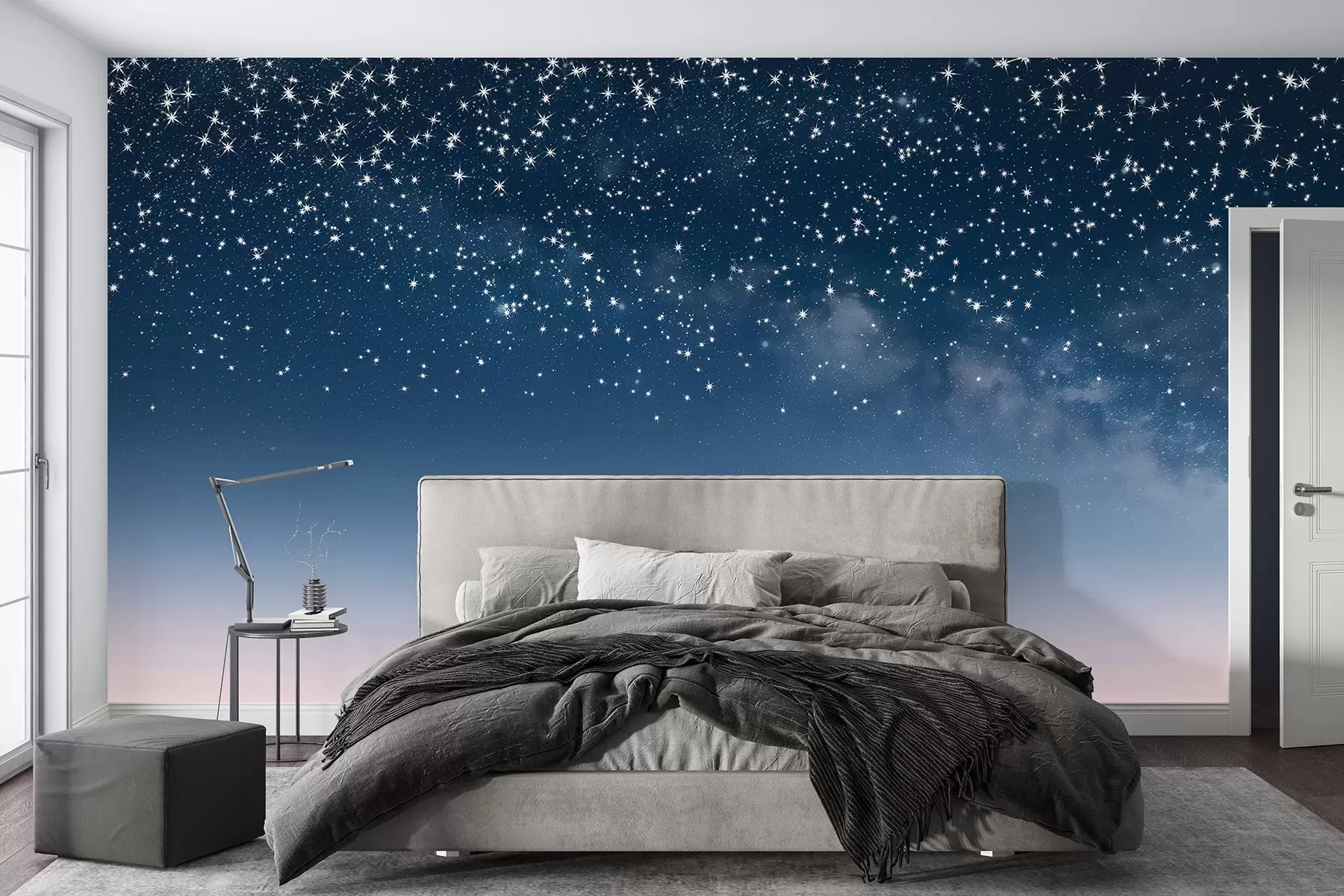 Papier peint Ciel étoilé, dégradé rose, cosmique, constellations w01797