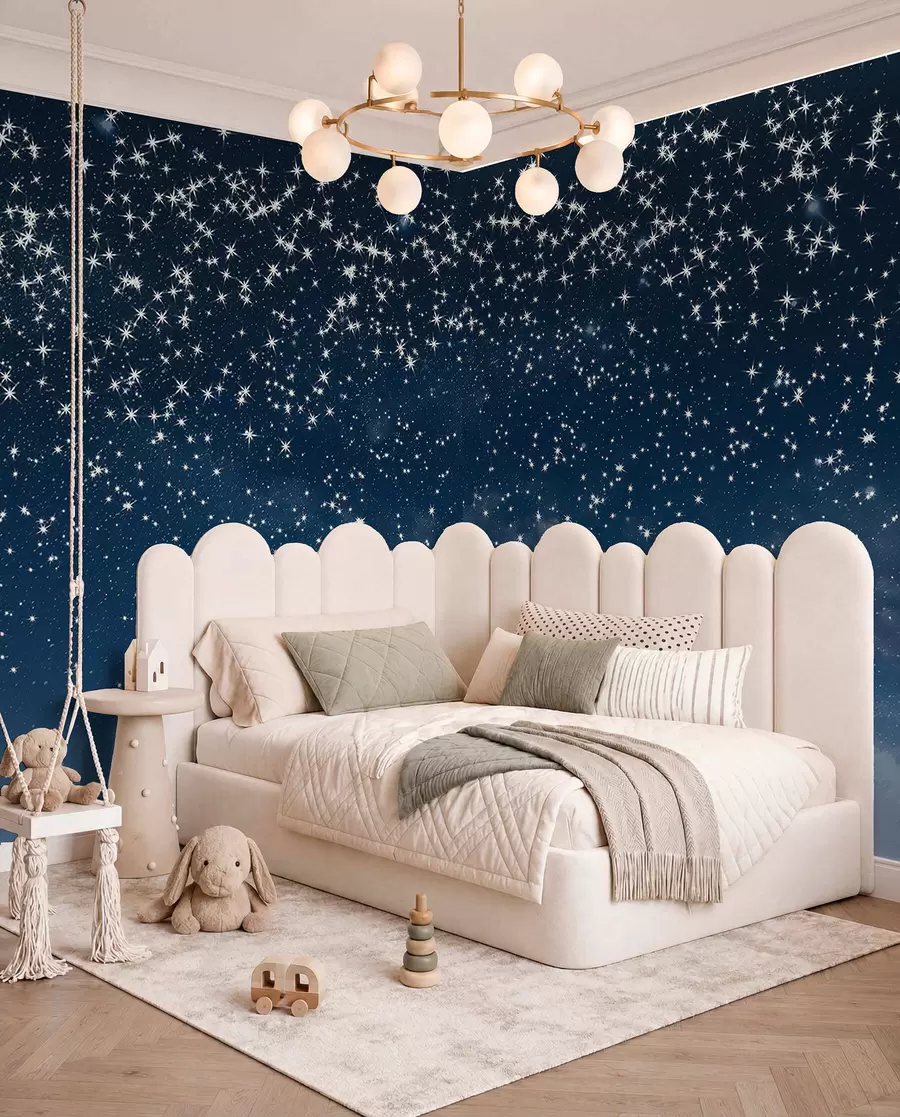 Papier peint Pluie d’étoiles en bleu w01797