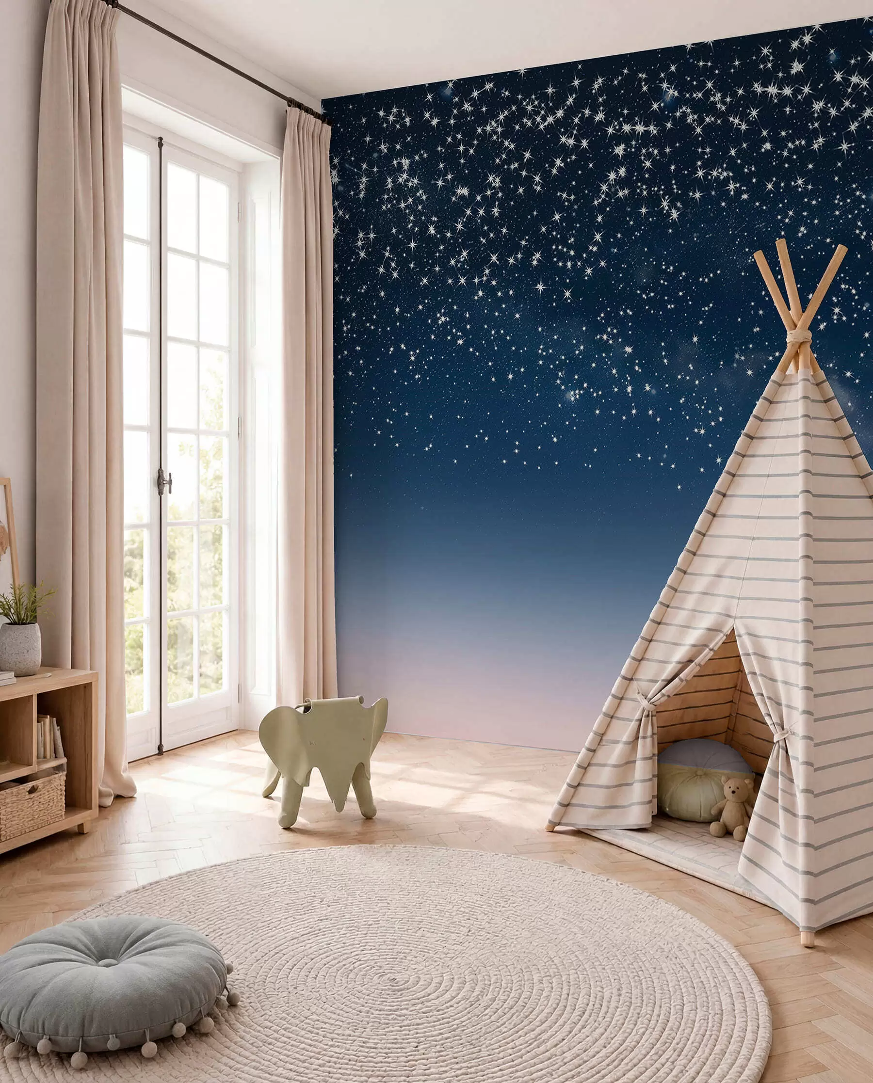 Papier peint Pluie d’étoiles en bleu w01797