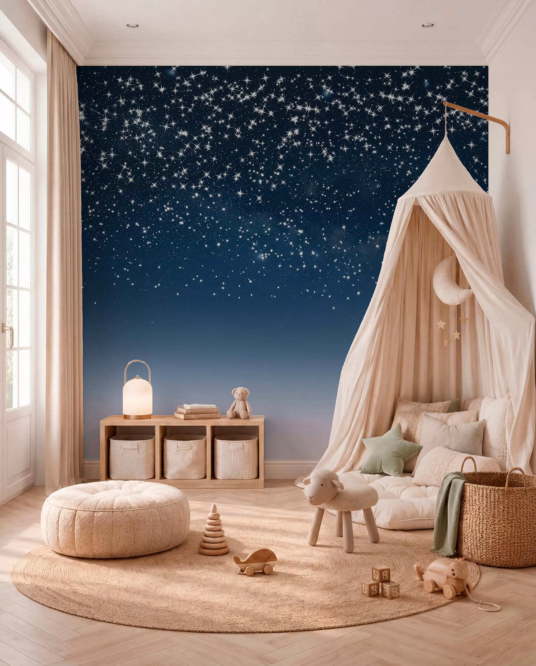 Papier peint Pluie d’étoiles en bleu w01797