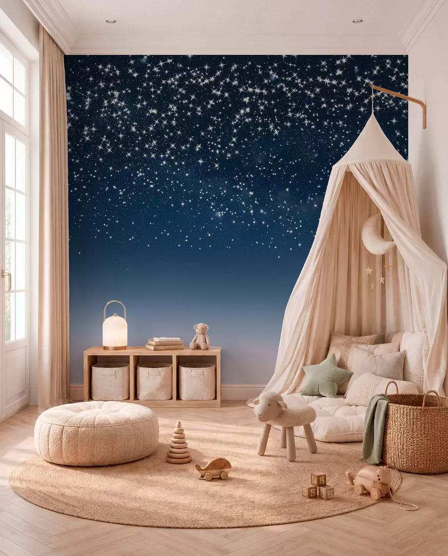 Papier peint Pluie d’étoiles en bleu w01797