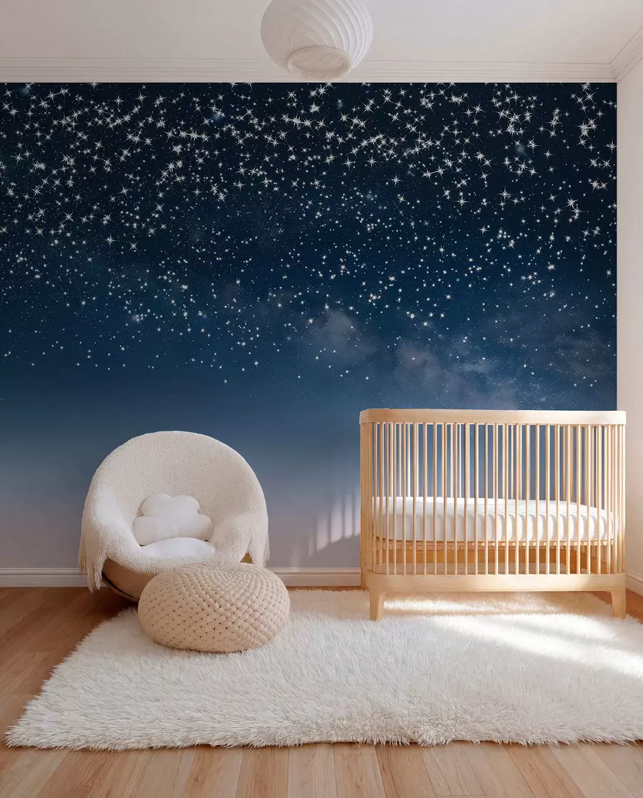 Papier peint Pluie d’étoiles en bleu w01797