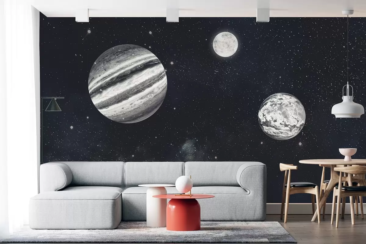 Papier peint Espace cosmique avec étoiles et plantes w01799