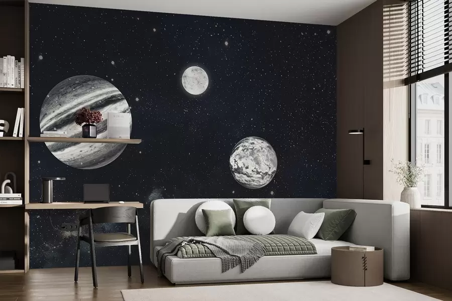 Papier peint Espace cosmique avec étoiles et plantes w01799