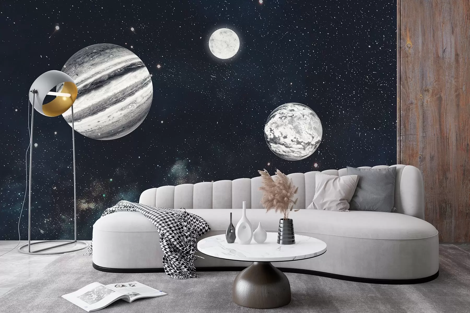 Papier peint Espace cosmique avec étoiles et plantes w01799