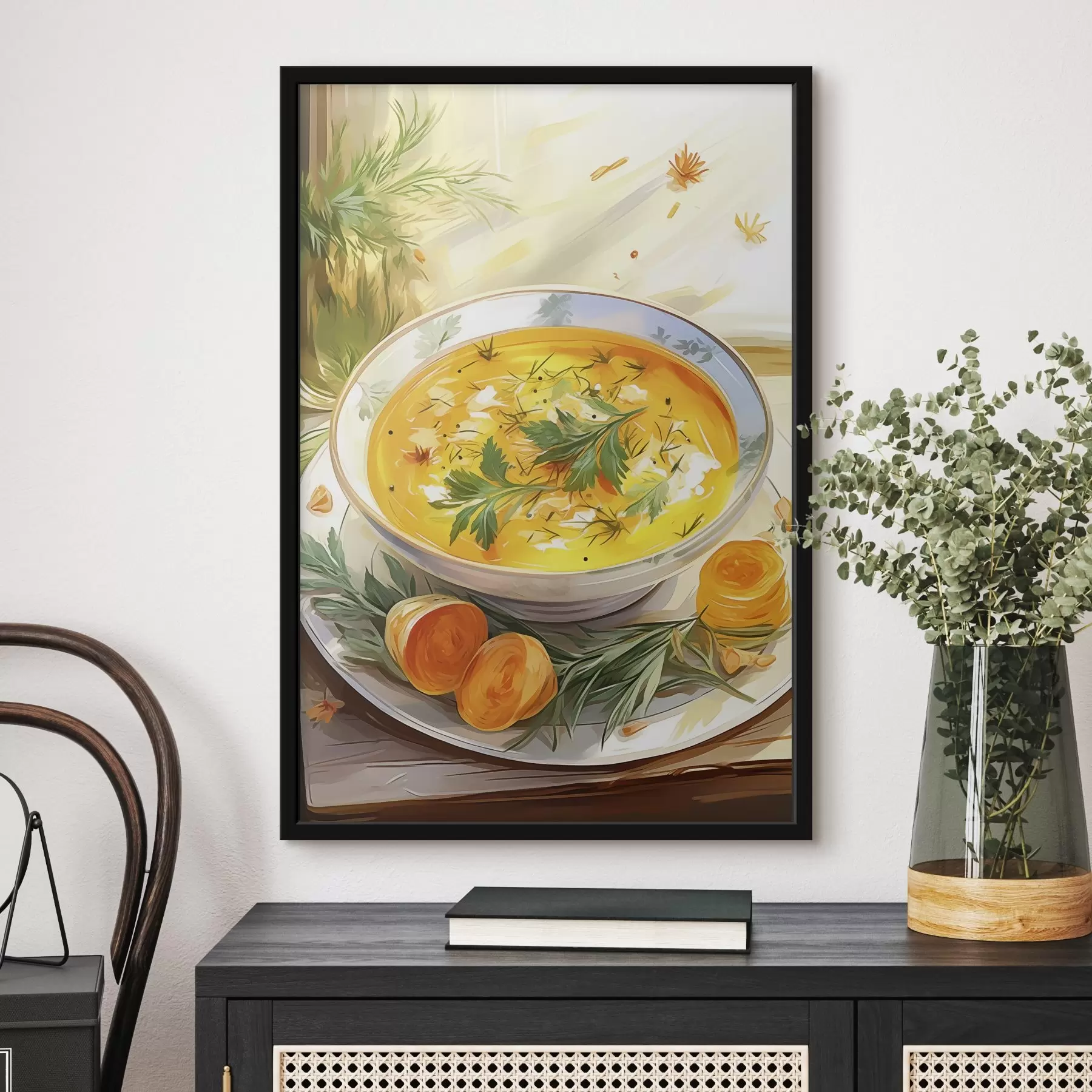 Tableau Soupe de citrouille aquarelle, verdure, aquarelle f41171