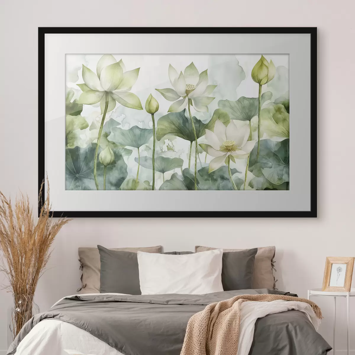 Poster Lotus aquarelle, verdure luxuriante f41226