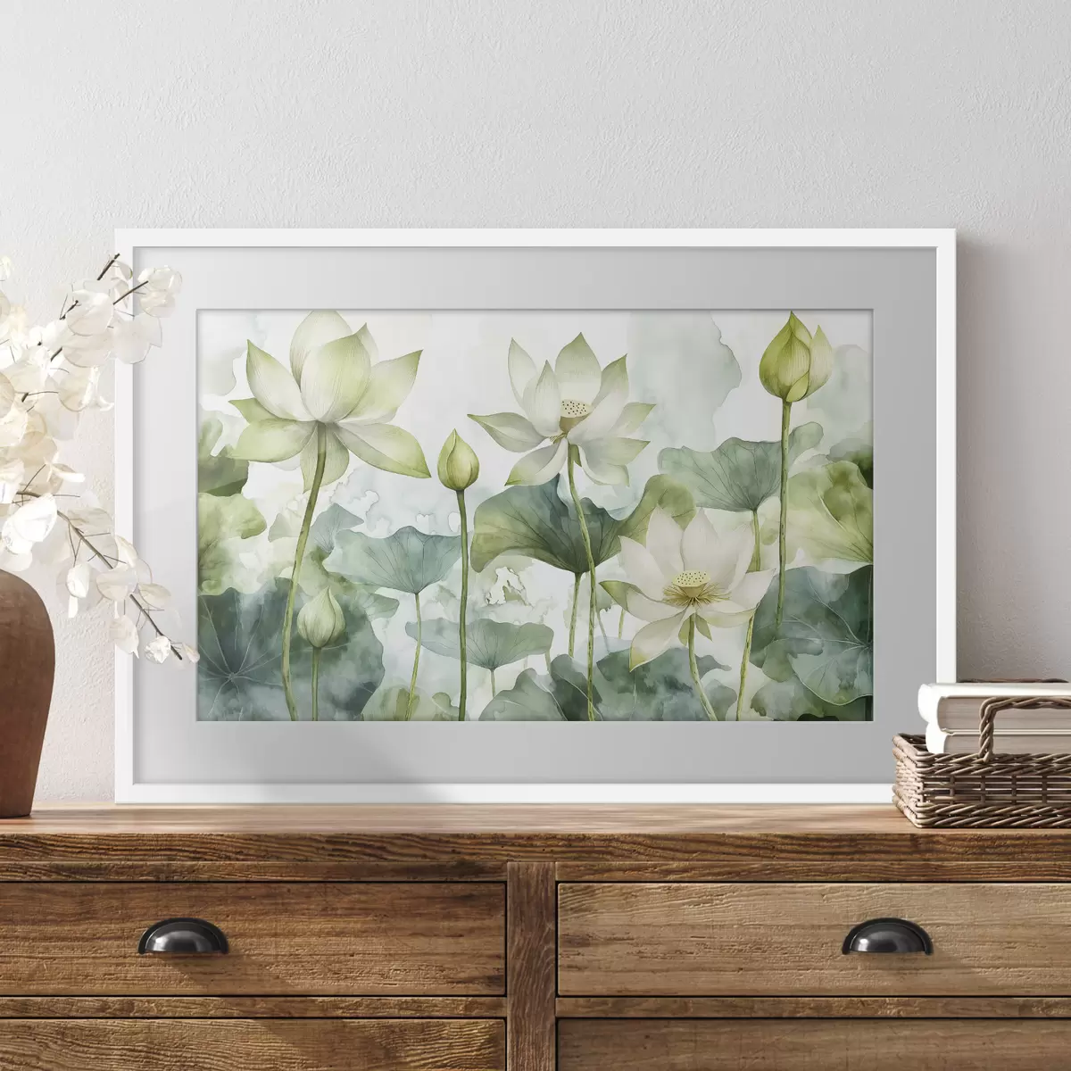 Poster Lotus aquarelle, verdure luxuriante f41226