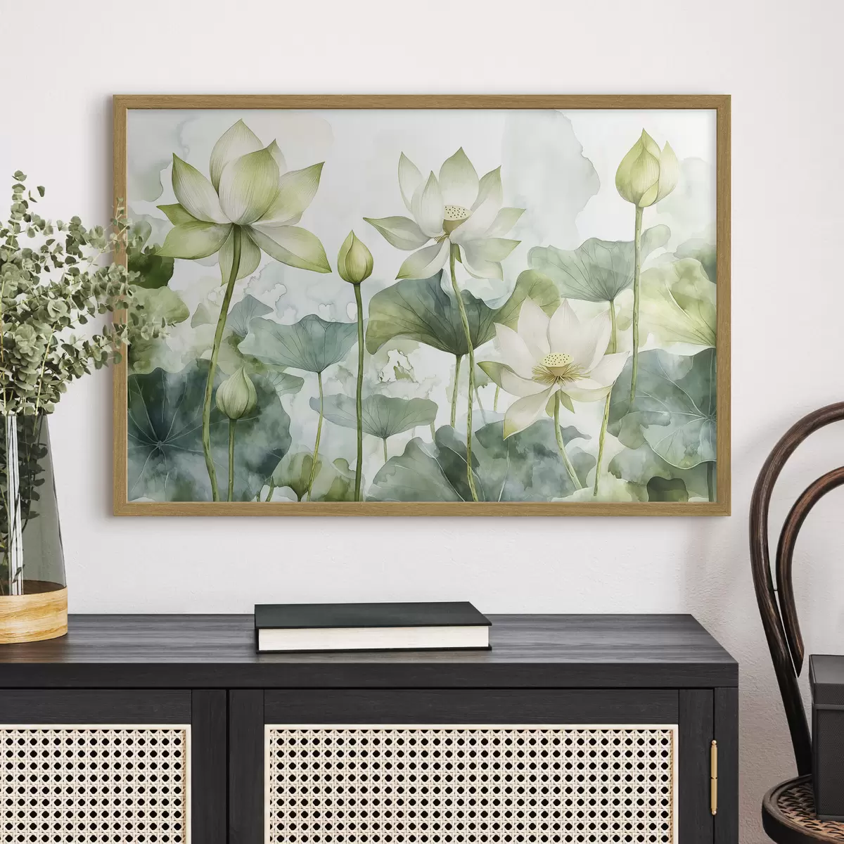 Poster Lotus aquarelle, verdure luxuriante f41226