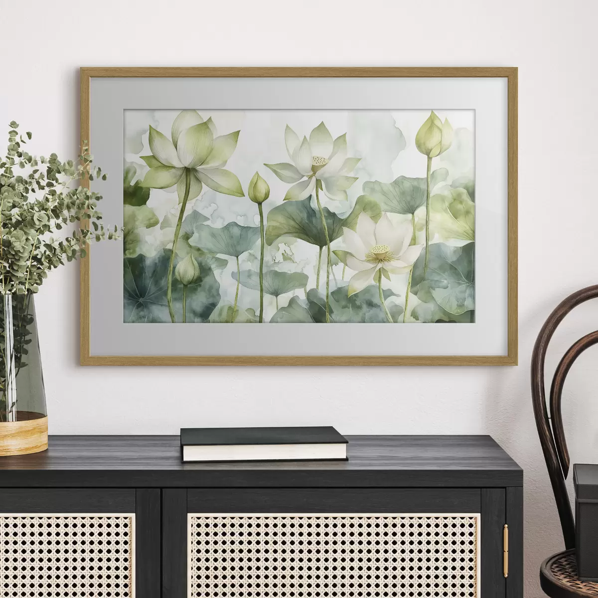 Poster Lotus aquarelle, verdure luxuriante f41226
