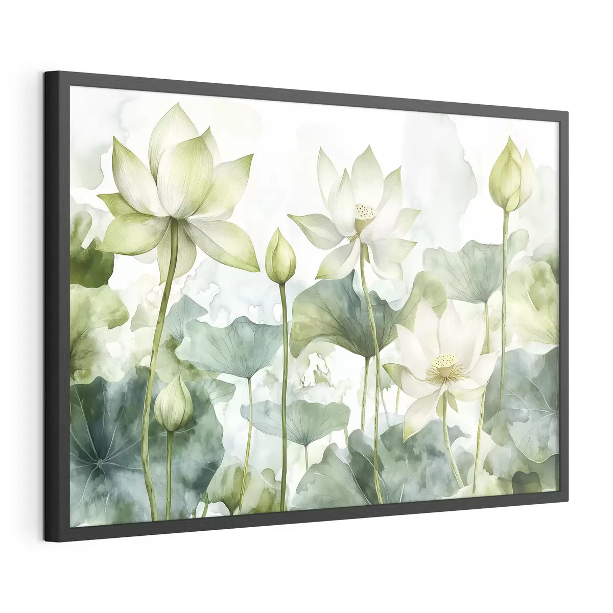Poster Lotus aquarelle, verdure luxuriante f41226