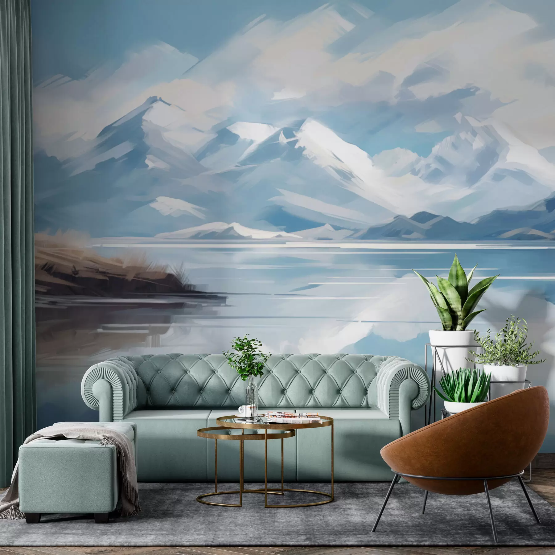 Papier peint Paysage de montagnes et de lac par une journée d'hiver w01683