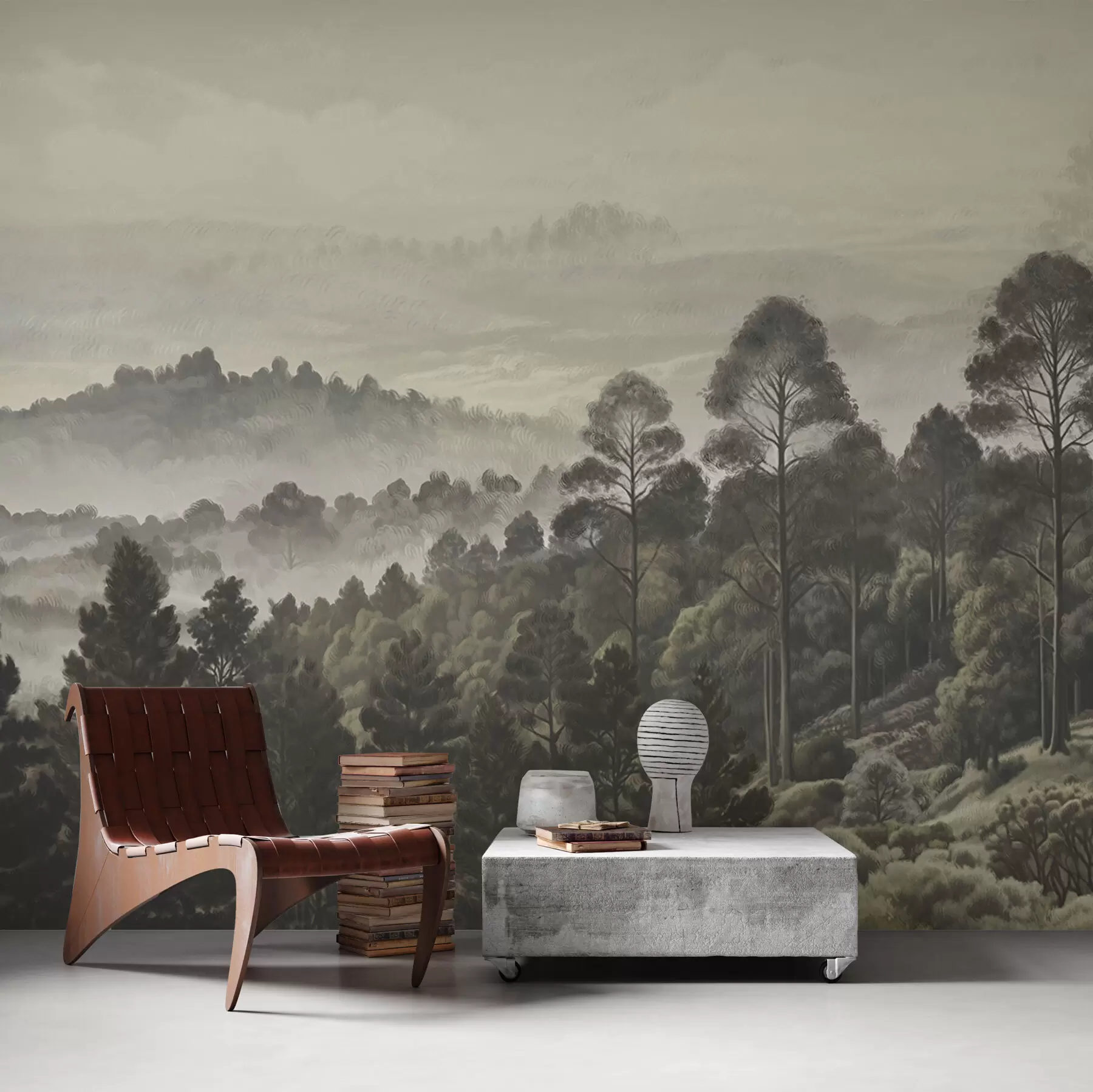 Papier peint Forêt dense et vallée brumeuse w01871