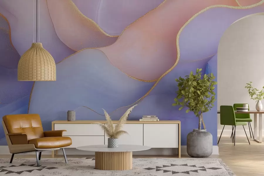 Papier peint Composition abstraite avec des motifs de marbre et des textures d'aquarelle délicates dans des couleurs pastel douces w01827