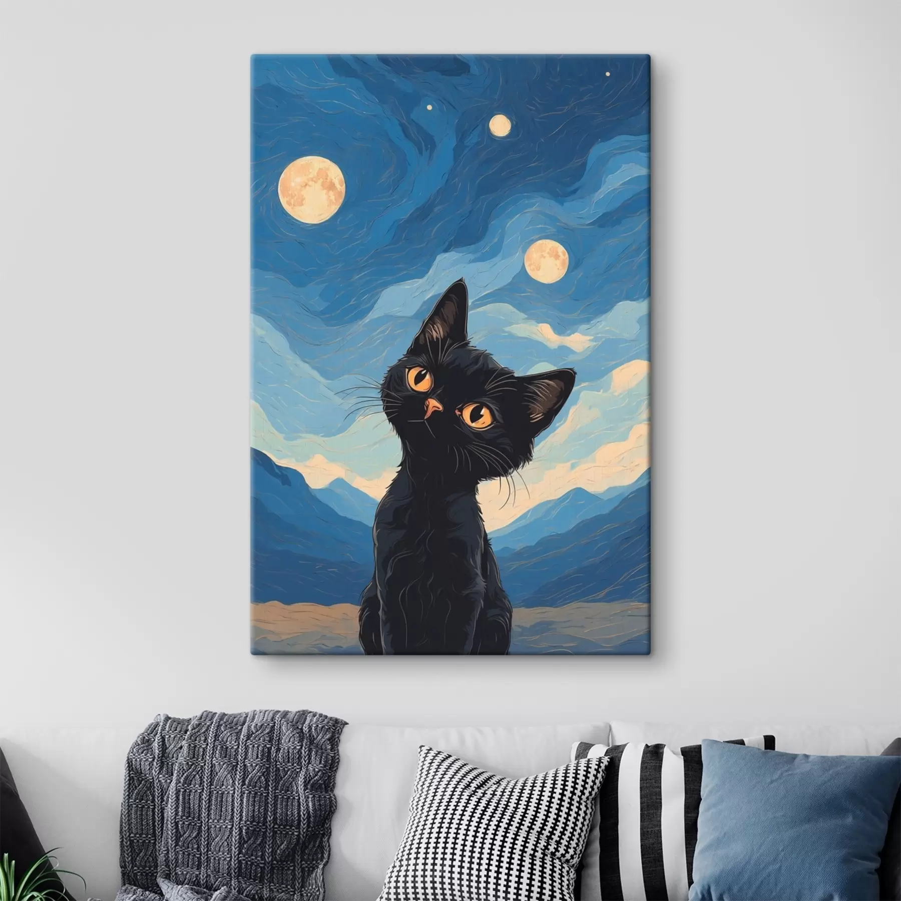 Papier peint Chat curieux sous un ciel étoilé s38860