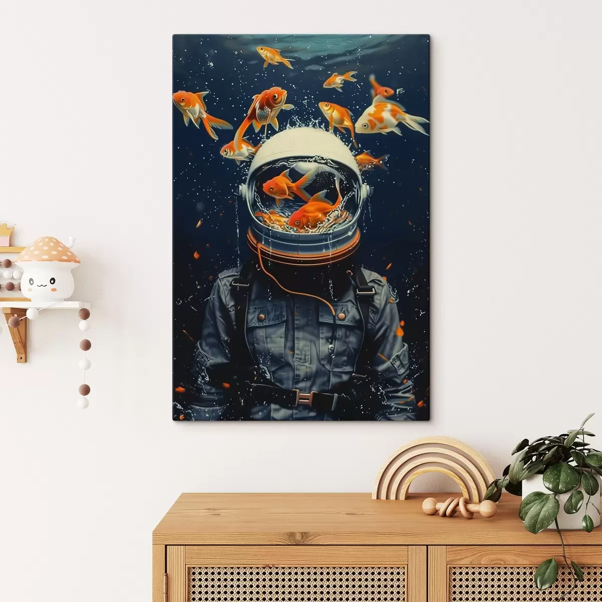 Tableau Astronaute nageant avec des poissons enjoués s39041