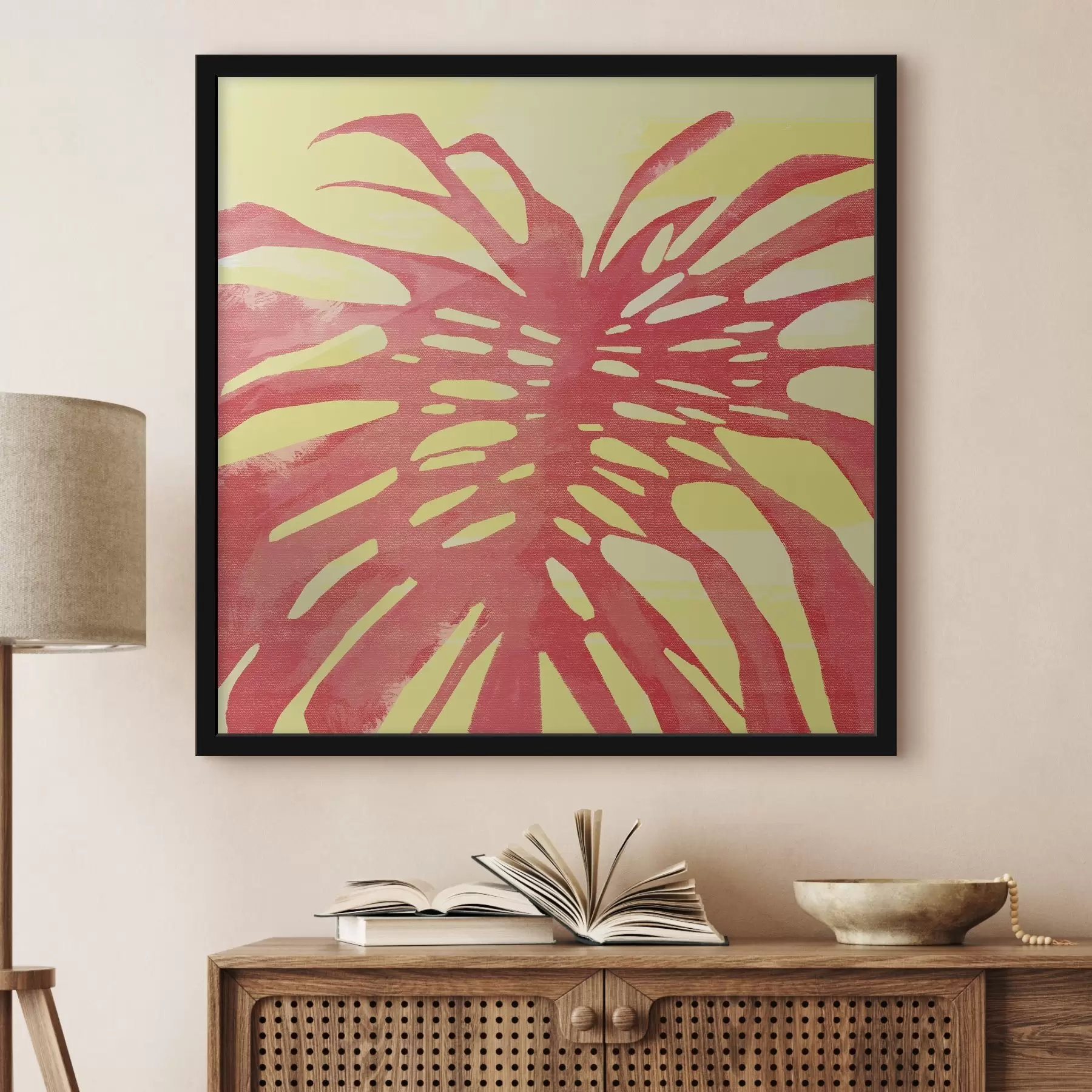 Tableau Explosion tropicale abstraite rouge et jaune f38283