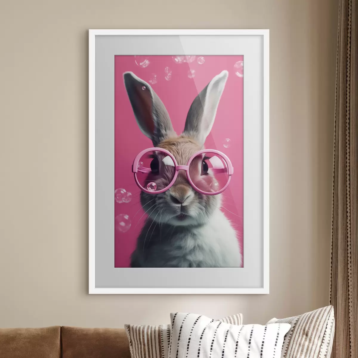 Poster Lapin avec des lunettes roses sur fond rose f41280