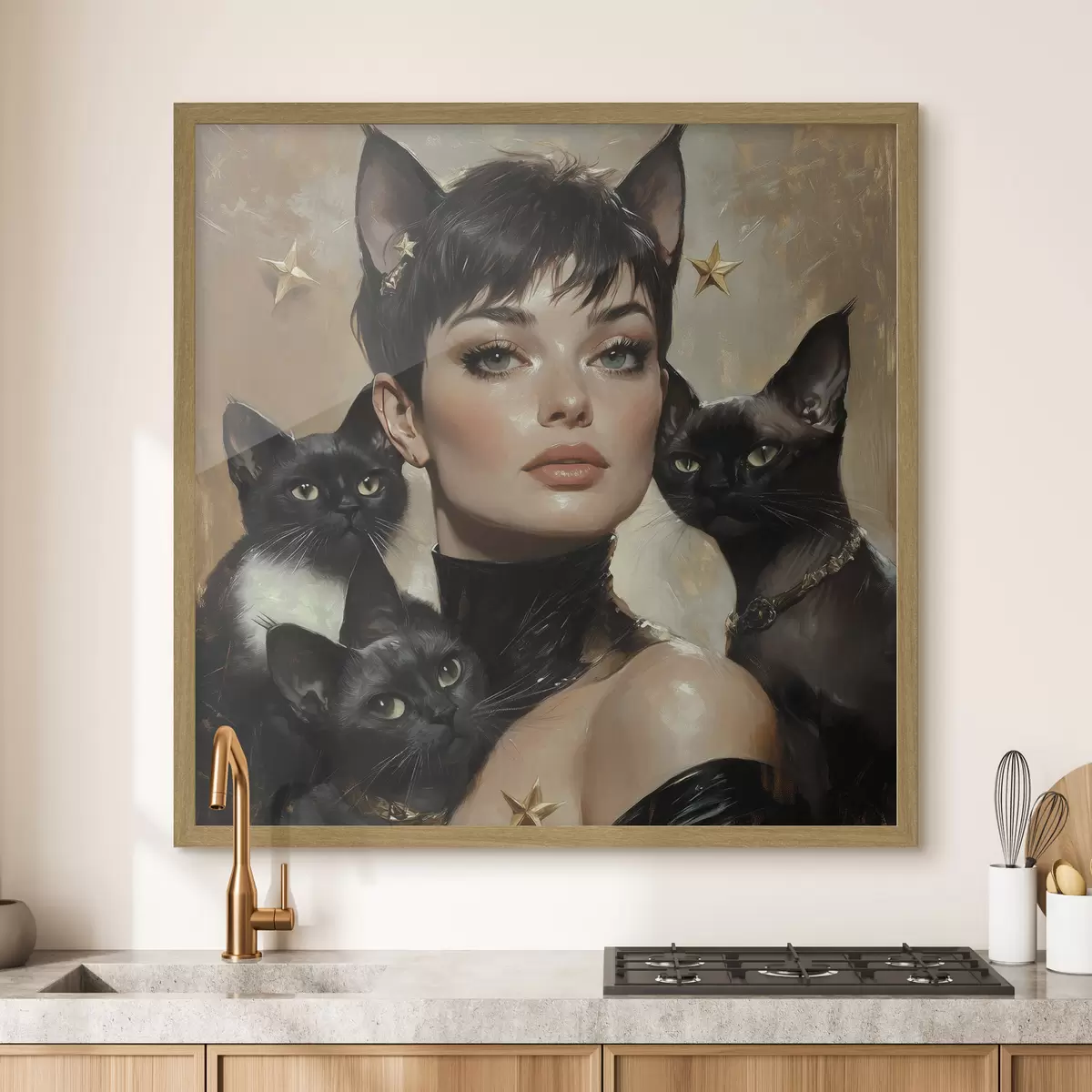 Poster Chatte avec des chats noirs f41344