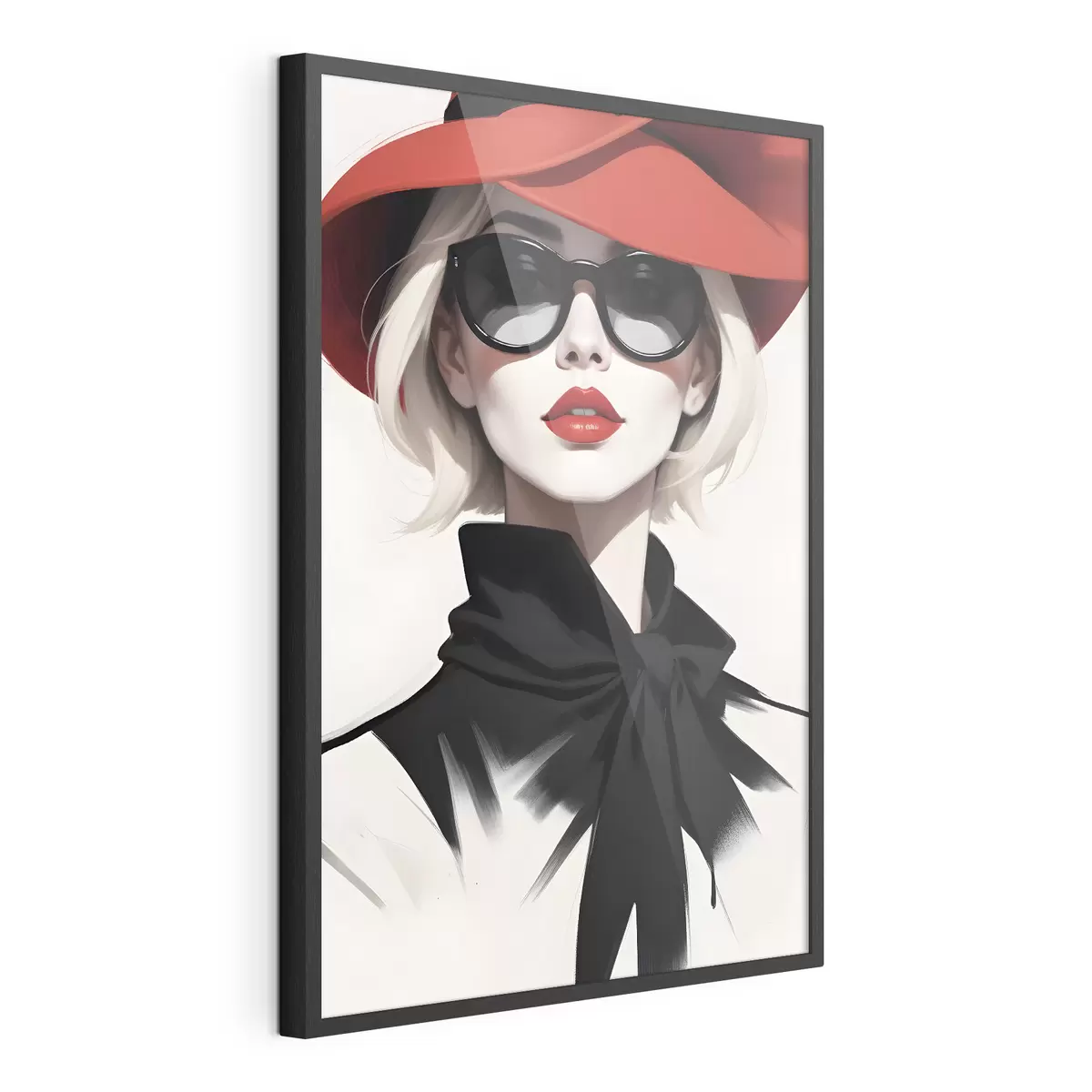 Poster Une femme portant un chapeau rouge et des lunettes de soleil f38365
