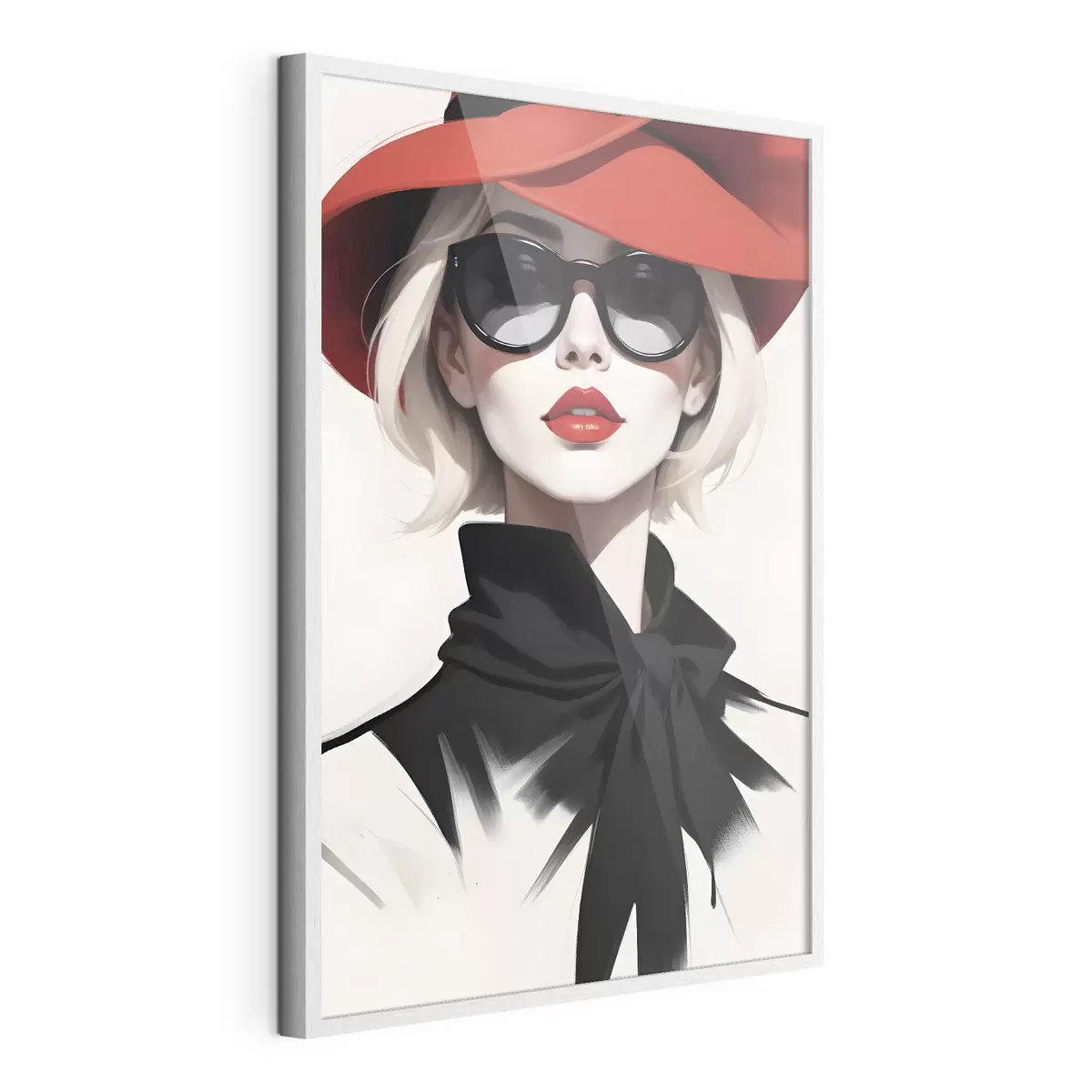 Poster Une femme portant un chapeau rouge et des lunettes de soleil f38365