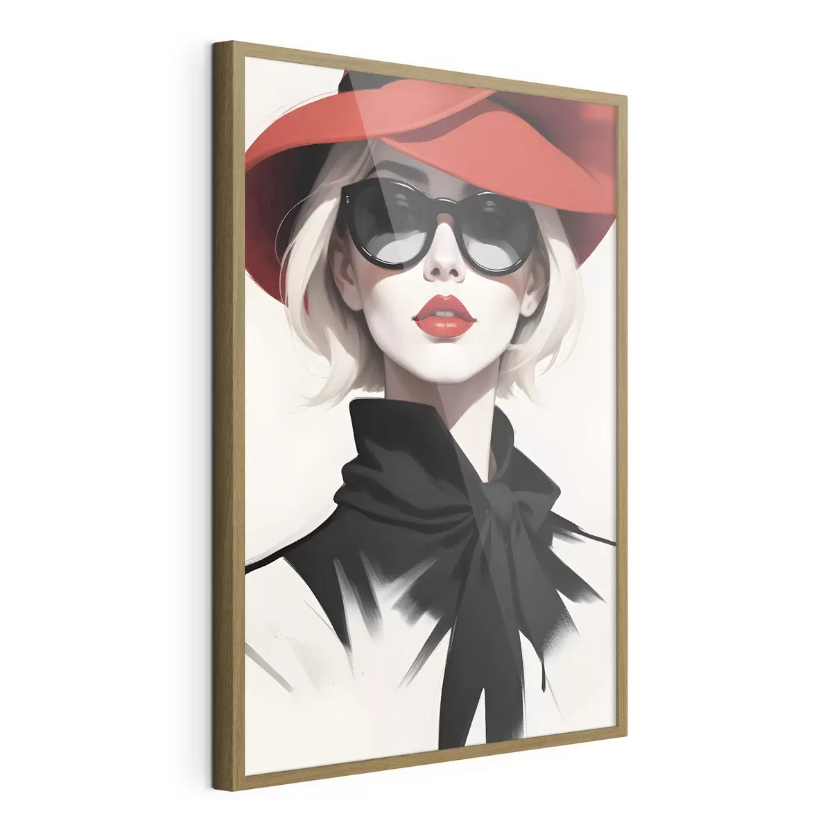 Poster Une femme portant un chapeau rouge et des lunettes de soleil f38365