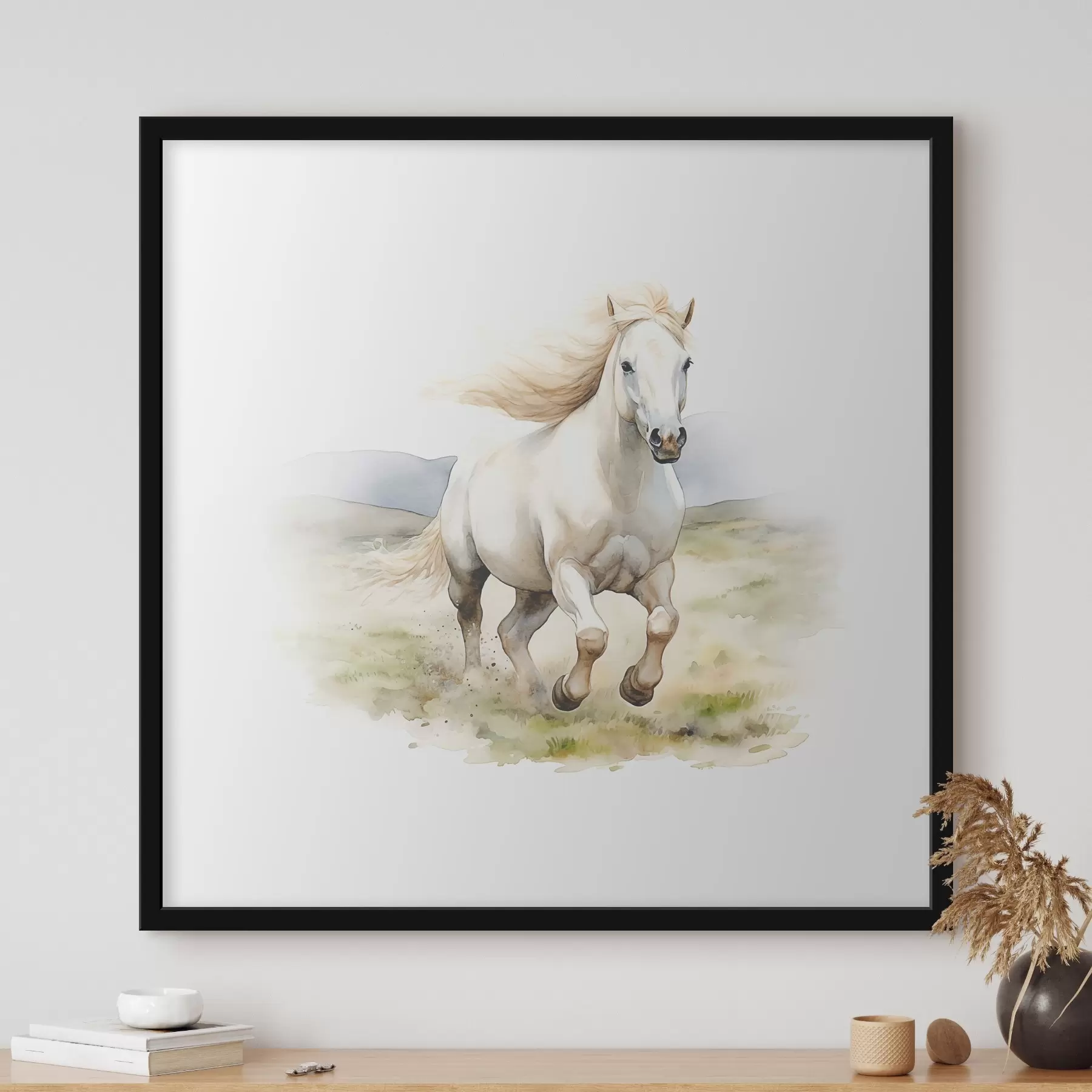 Papier peint Un cheval blanc courant dans un champ f38477