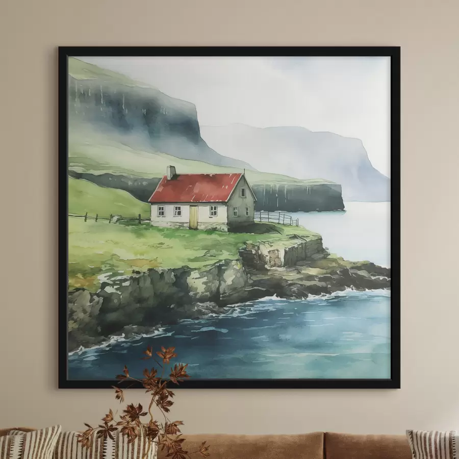 Papier peint Une maison sur une falaise au bord de l'eau f38478