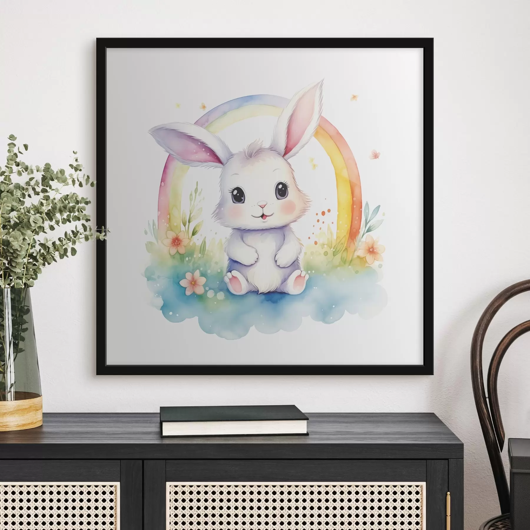 Papier peint Adorable lapin sous un arc-en-ciel f38940
