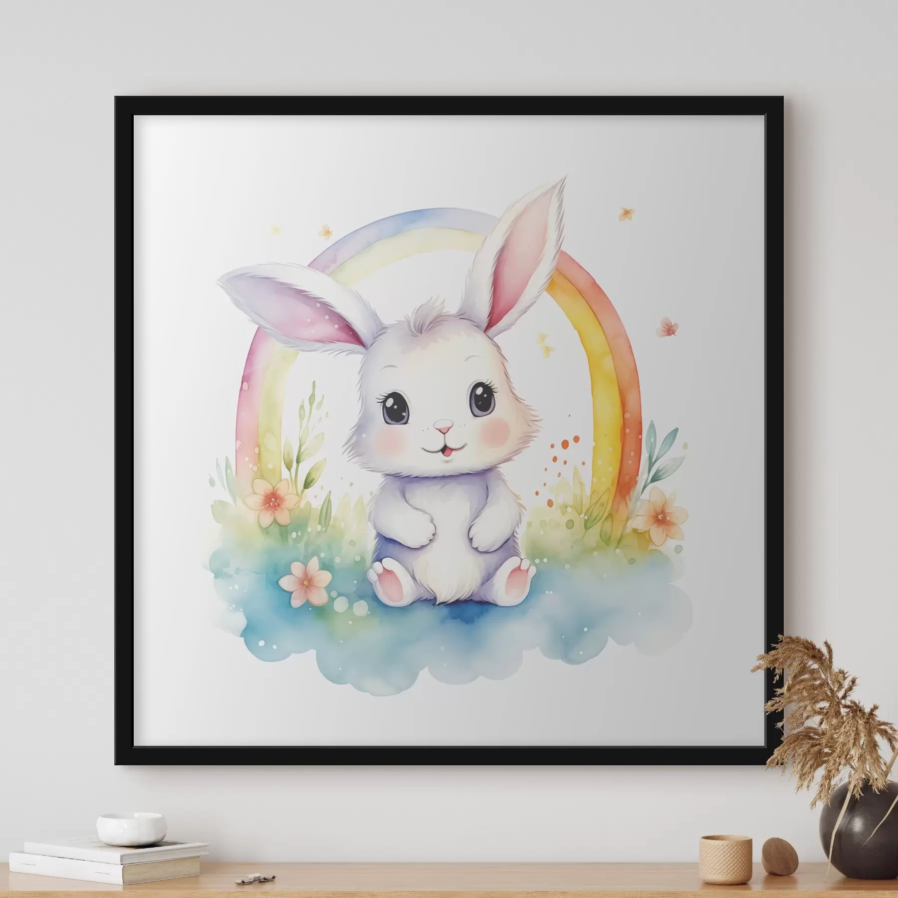 Papier peint Adorable lapin sous un arc-en-ciel f38940