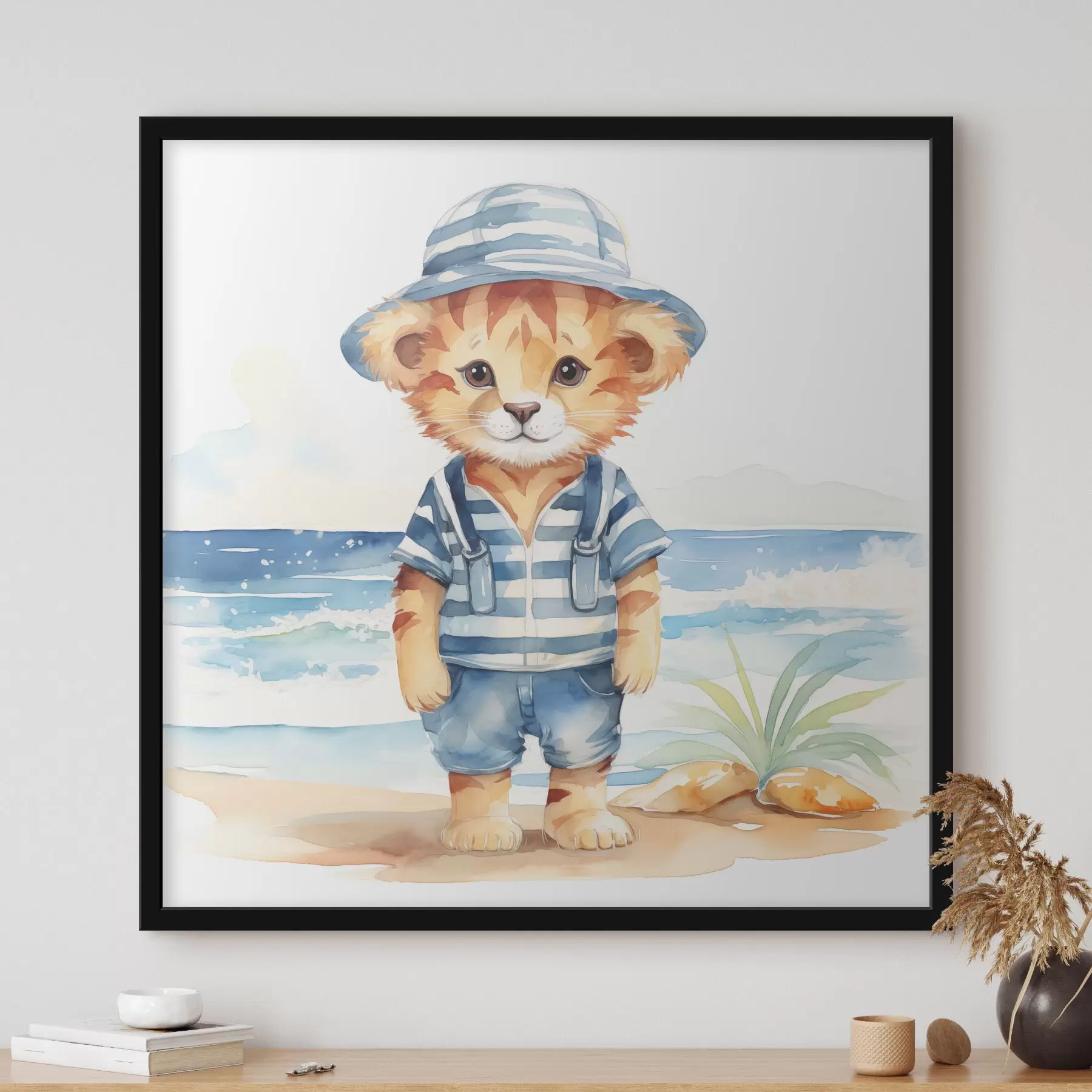 Tableau Tigre enjoué profitant d'une journée à la plage f38944
