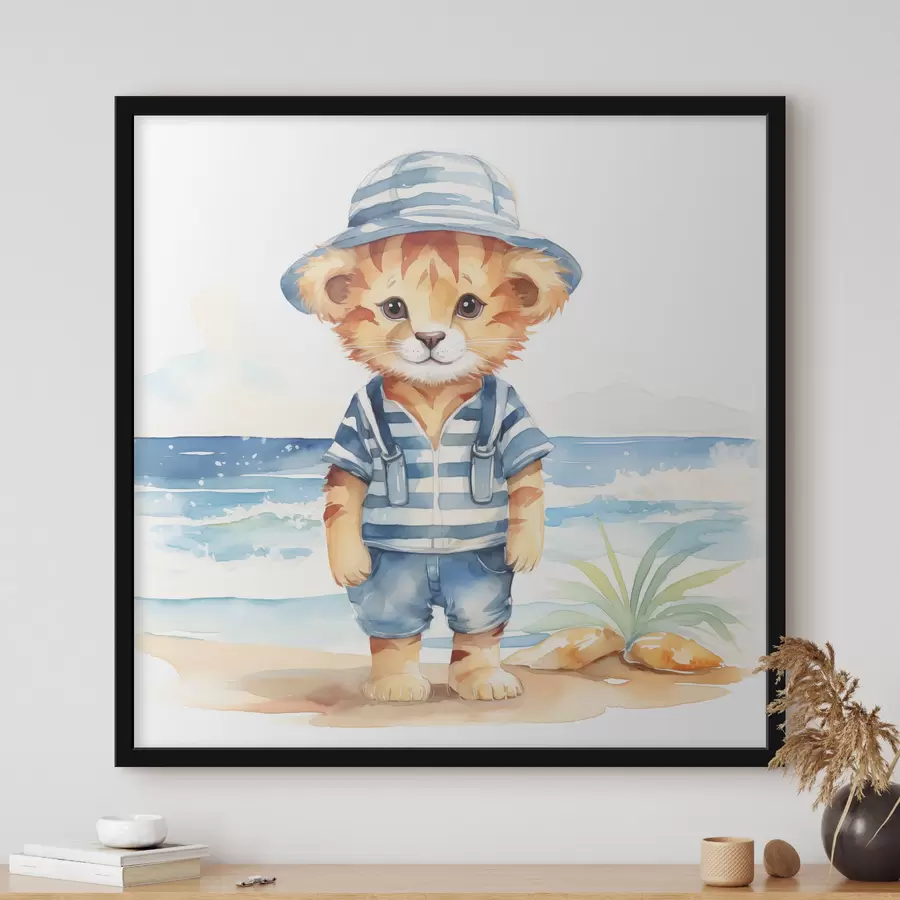 Papier peint Tigre enjoué profitant d'une journée à la plage f38944