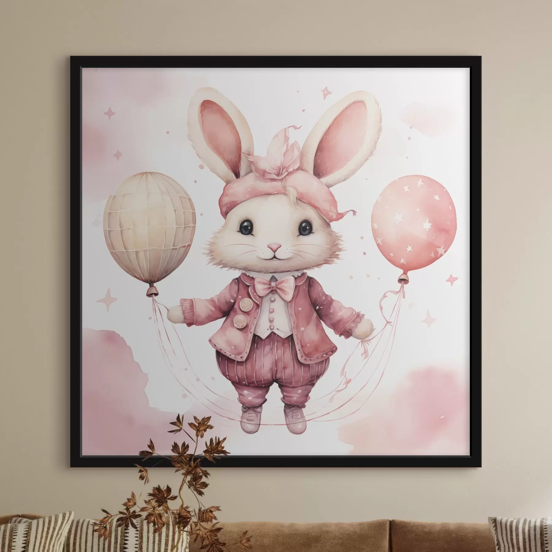 Papier peint Lapin joyeux avec des ballons colorés f39021