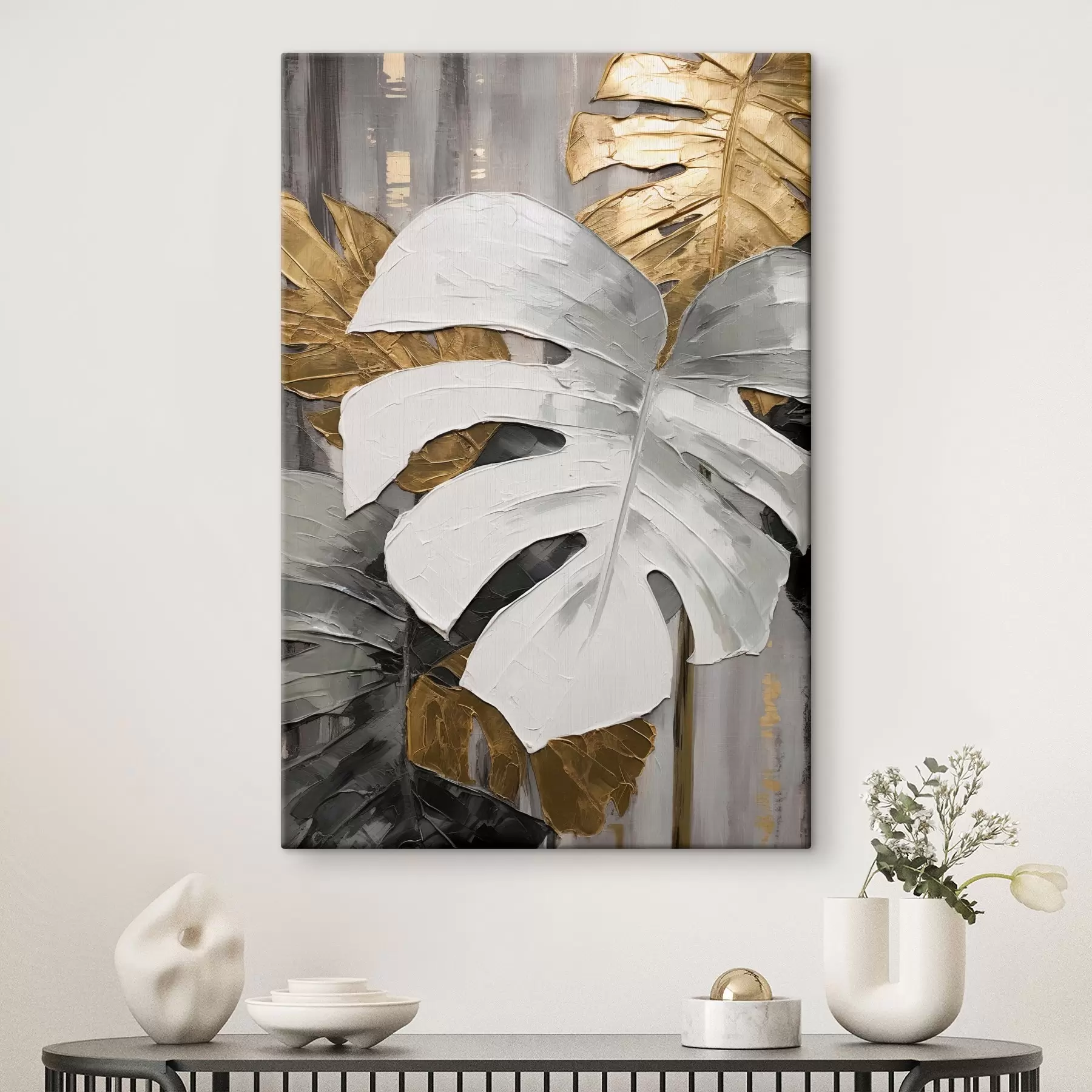 Tableau Textures métalliques contrastées des feuilles s36245
