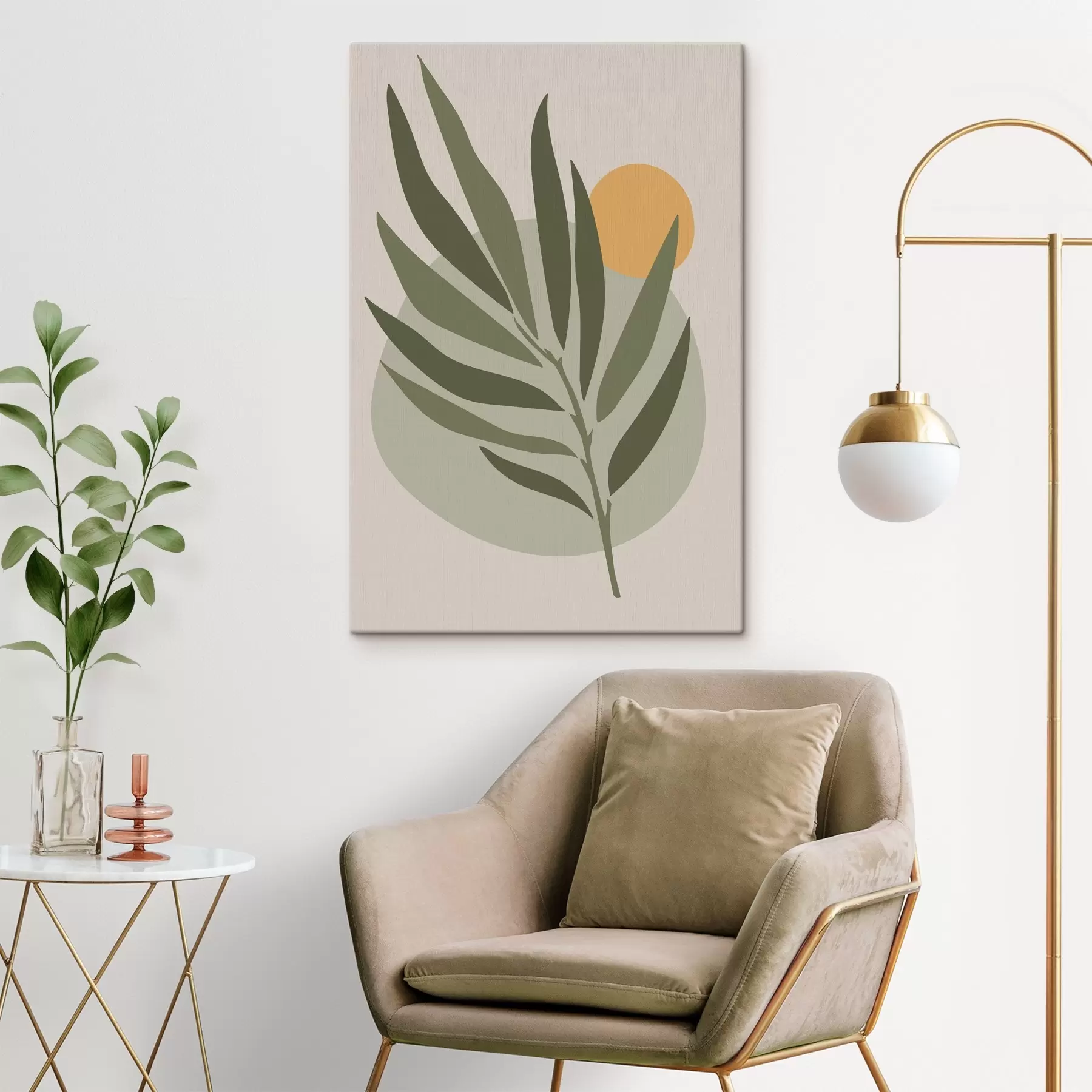 Tableau Une feuille verte avec un cercle jaune s37442