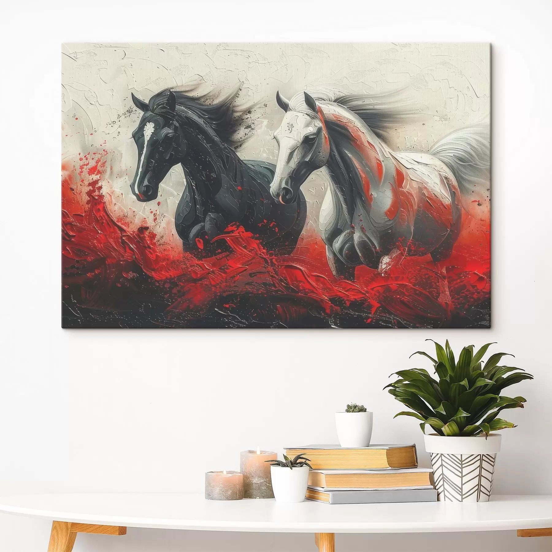 Tableau Peinture de chevaux courant avec de la peinture rouge s37769