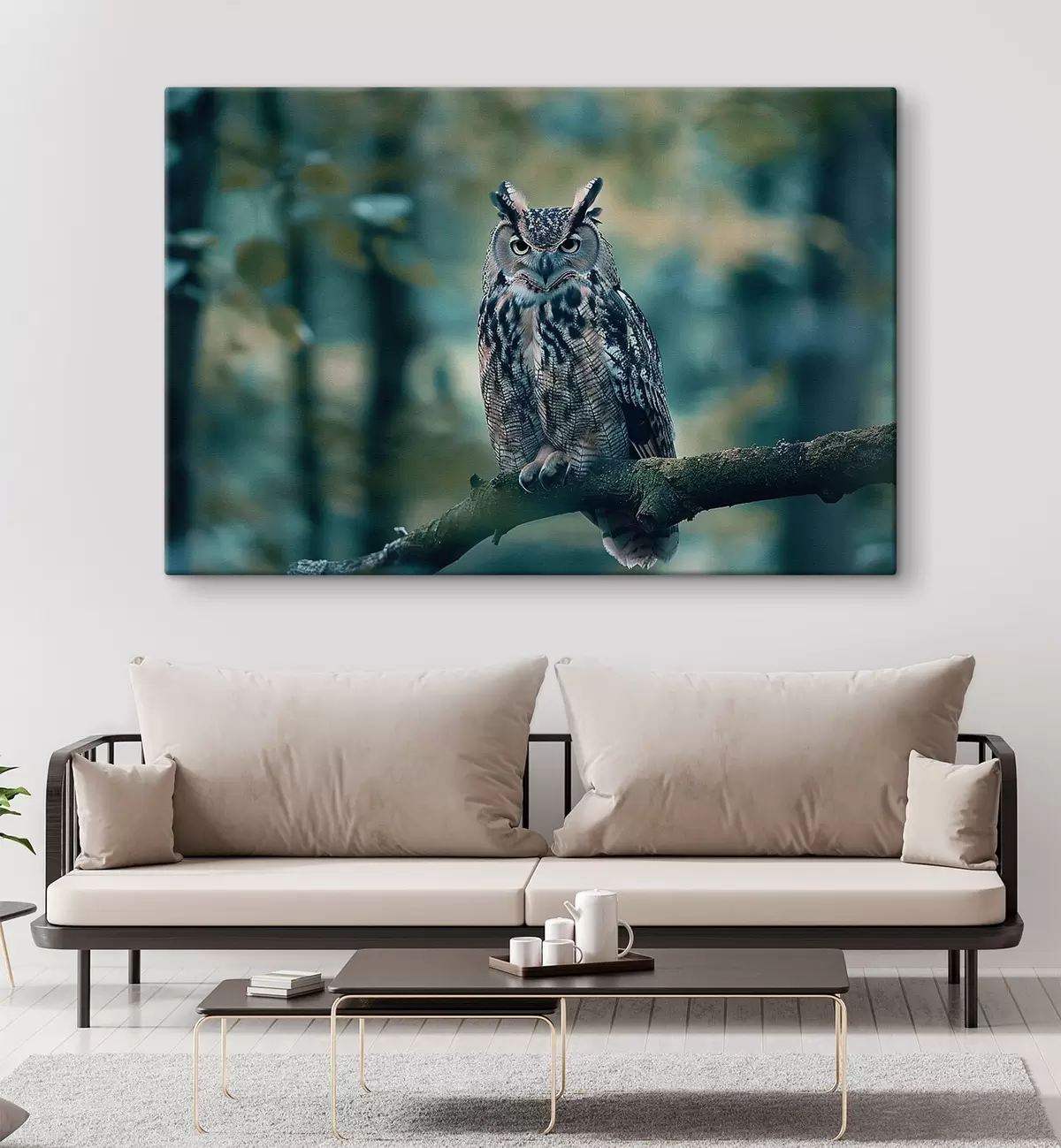 Tableau Une chouette assise sur une branche s38249