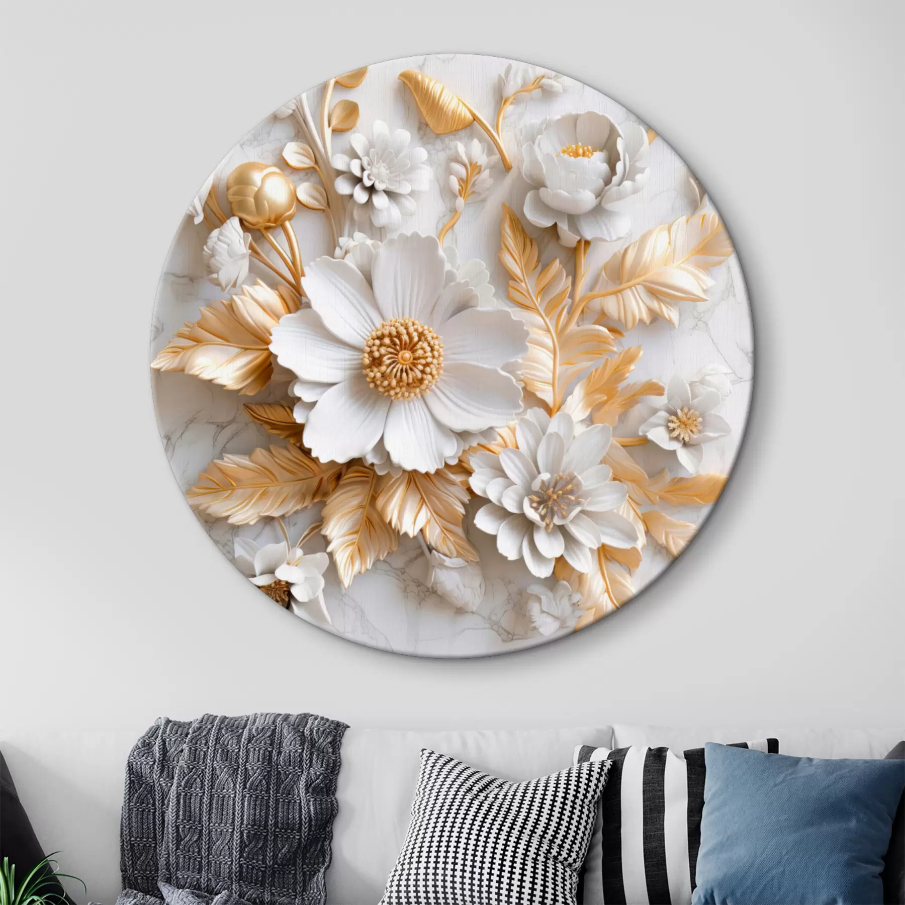 Tableau Fleurs délicates de couleur beige avec effet 3D r32778