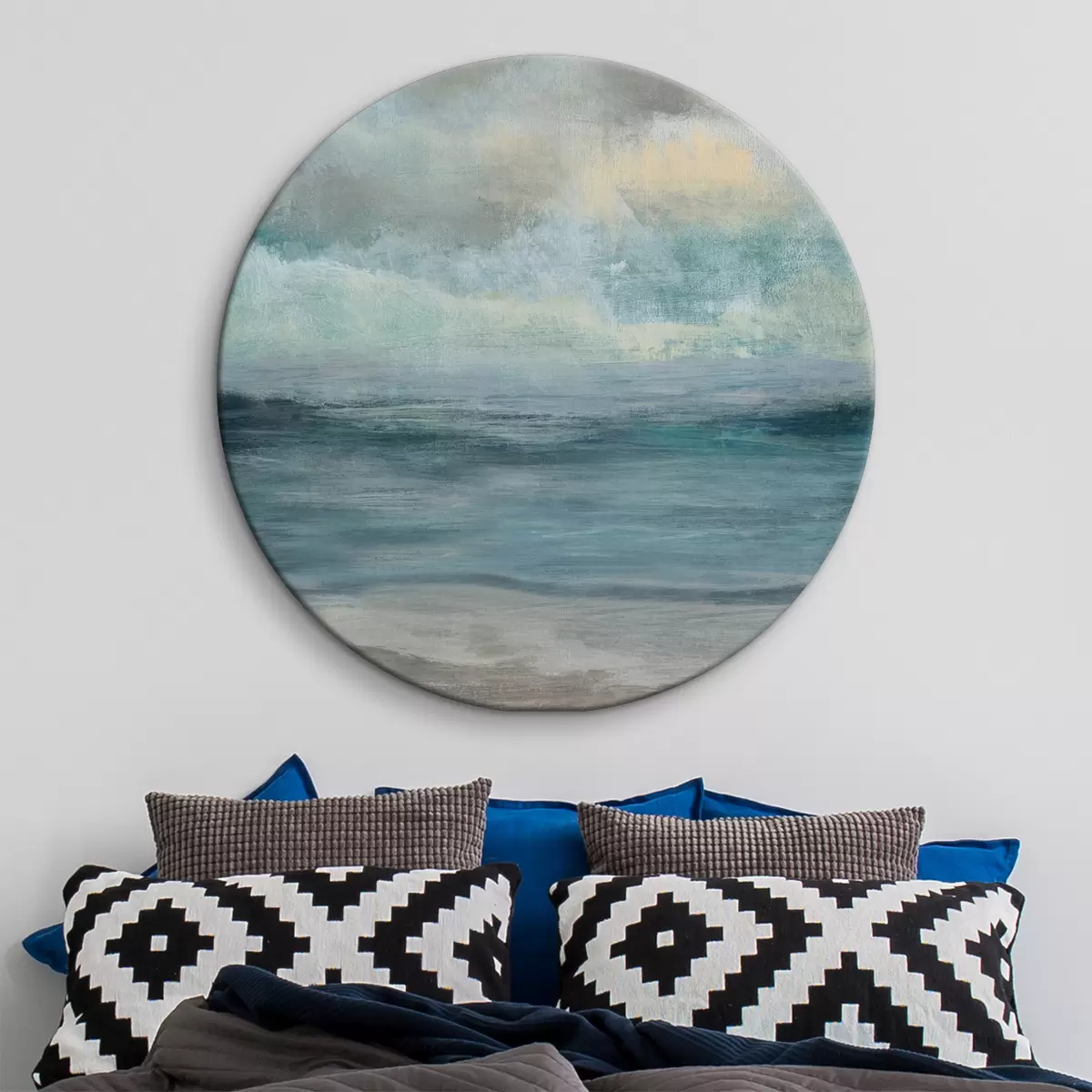 Tableaux rondes Abstraction bleue et fumée r35720