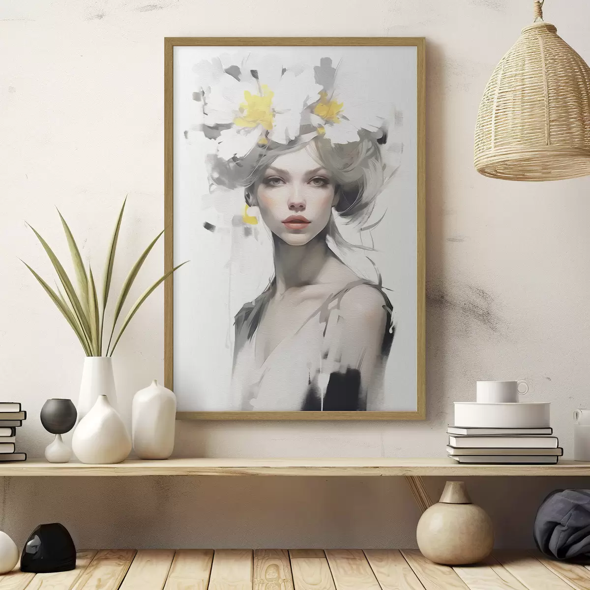 Poster Modèle avec des fleurs sur la tête f41322