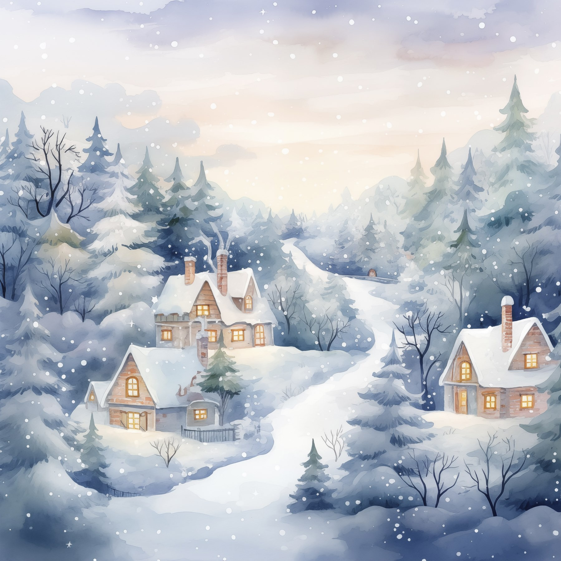 Lot De 3 Posters Paysages Hiver A4 - Scènes Campagne, Soleil, Lune, Neige - Décoration Murale Salon