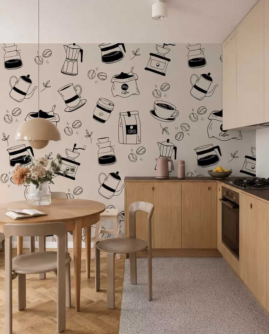Papier peint Détails de café sur fond clair w02002