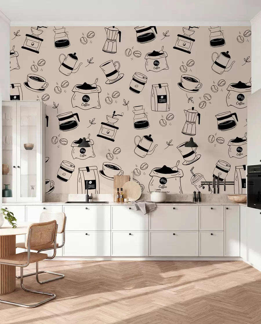 Papier peint Détails de café sur fond clair w02002