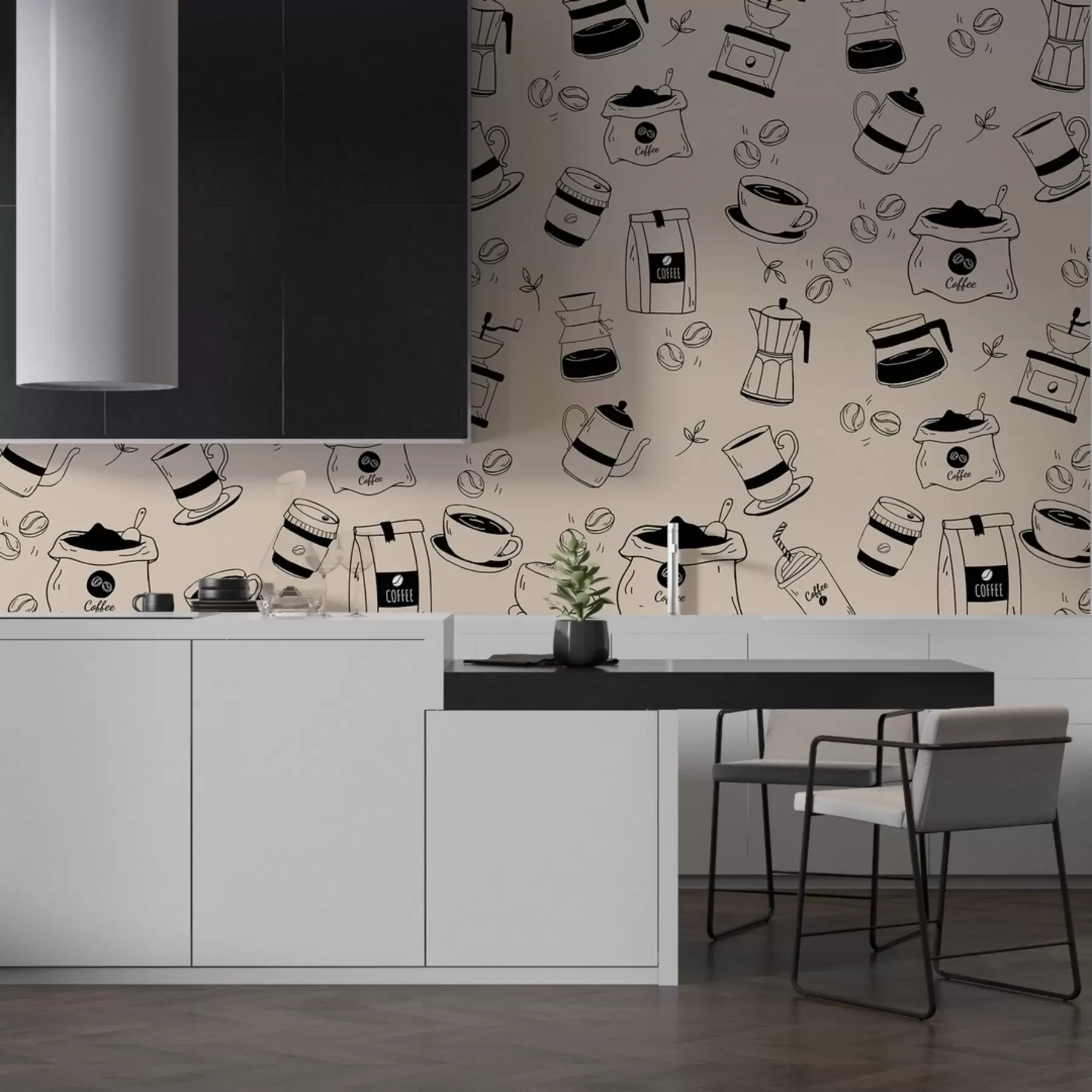 Papier peint Détails de café sur fond clair w02002