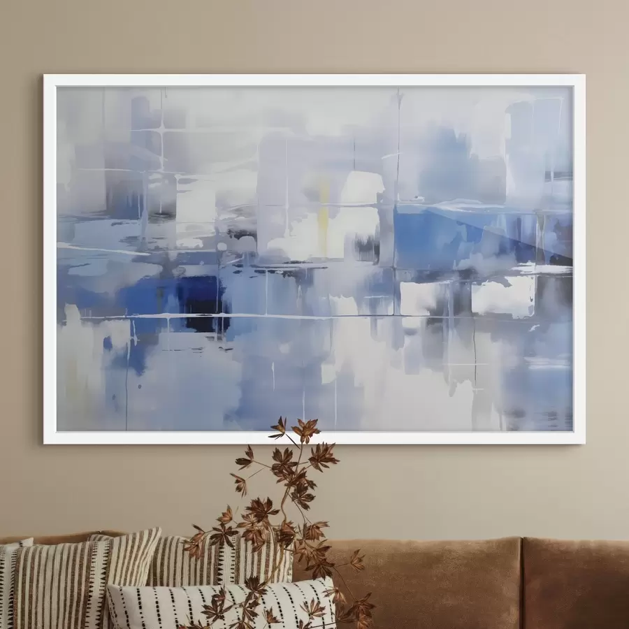 Papier peint Une abstraction moderne dans des tons bleus, blancs et gris avec des lignes et des formes floues f41269