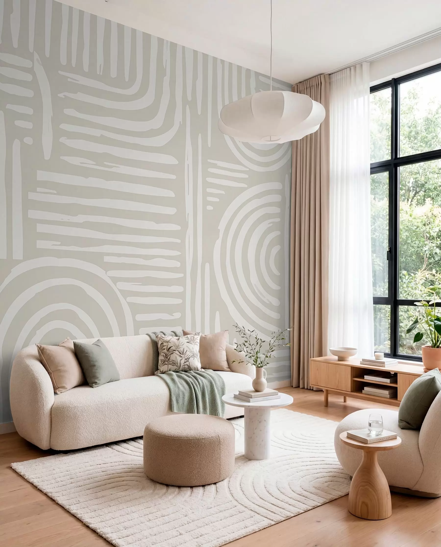 Papier peint Design boho dans des couleurs douces w01919
