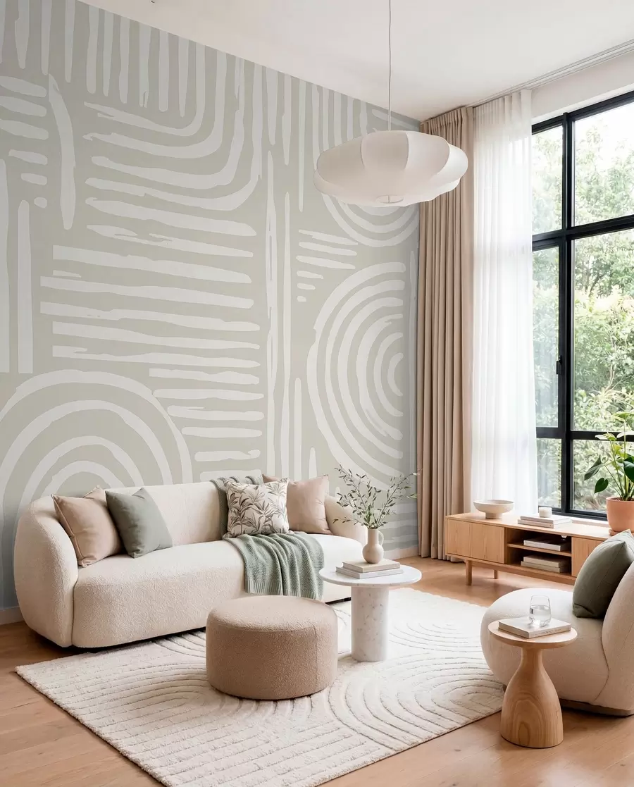 Papier peint Design boho dans des couleurs douces w01919