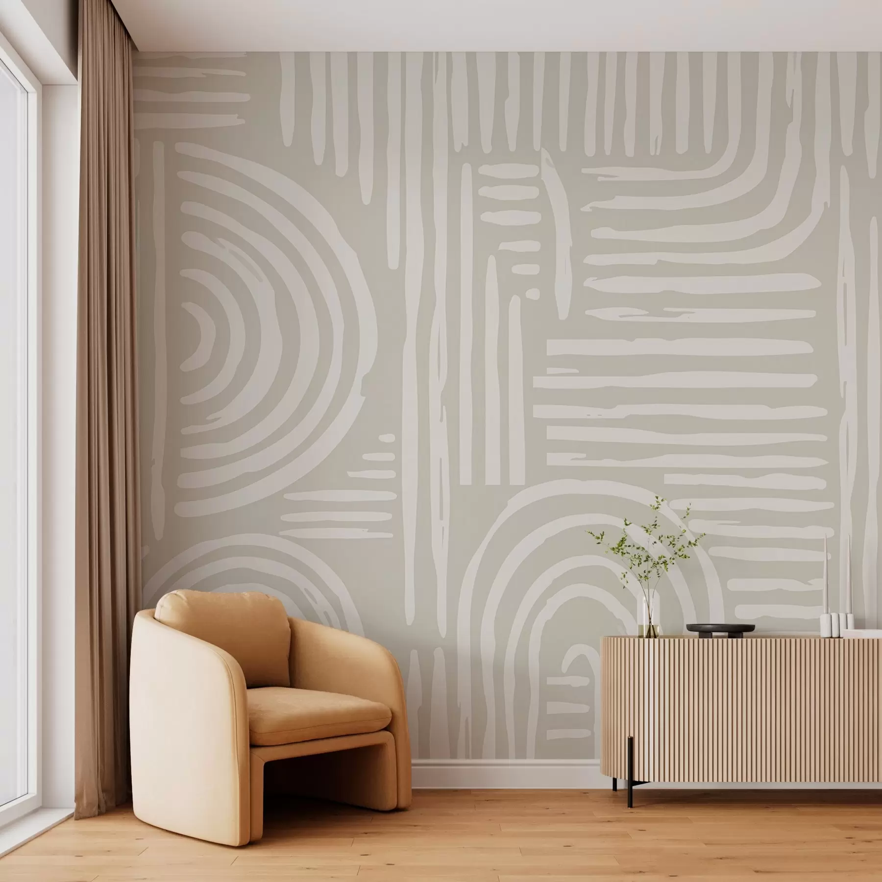 Papier peint Design boho dans des couleurs douces w01919