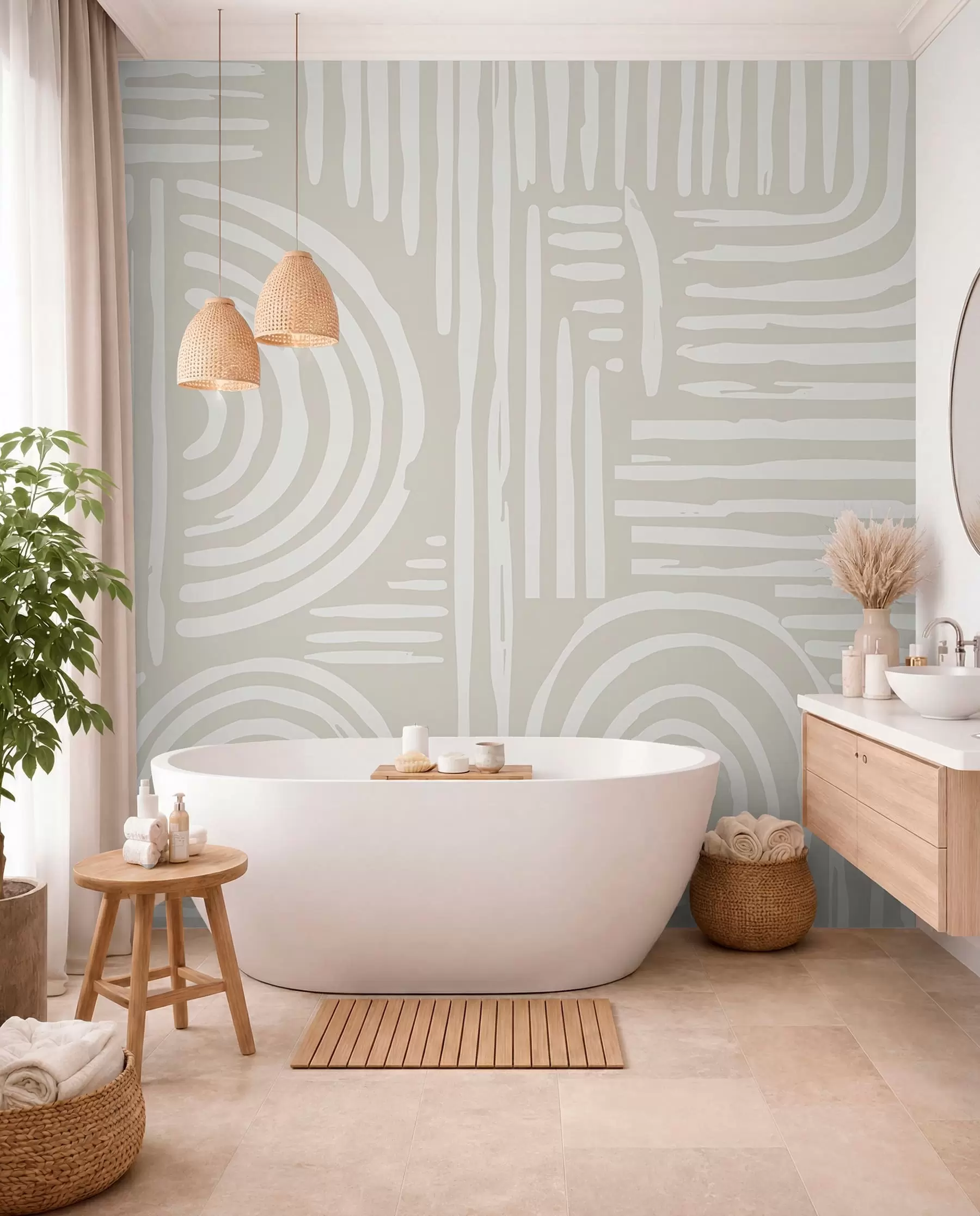 Papier peint Design boho dans des couleurs douces w01919